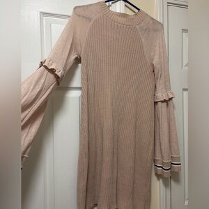 Free People Elegant Beige Knit Dress with Ruffle Sleeves